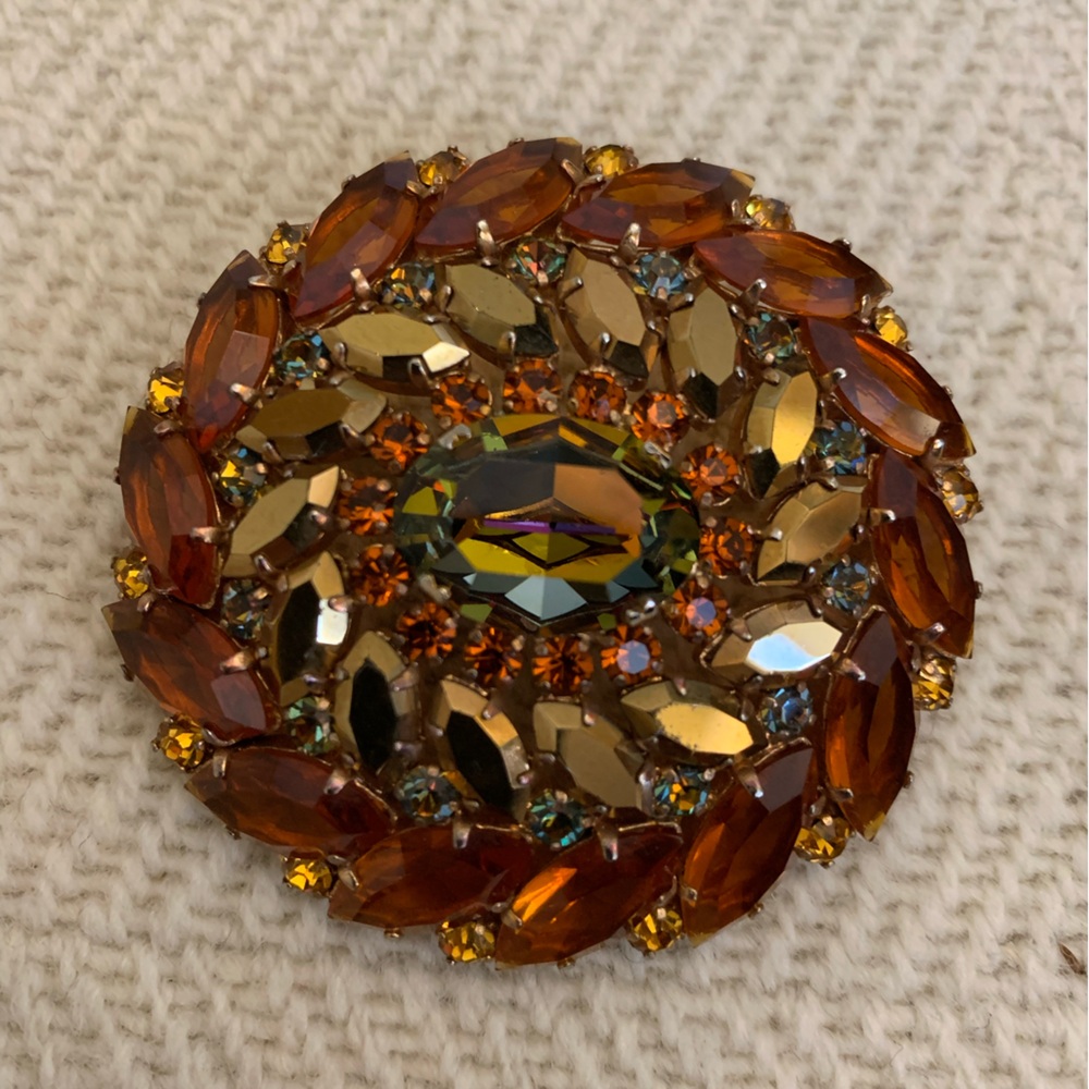 Vintage Brooch with Amber and Gold Tones